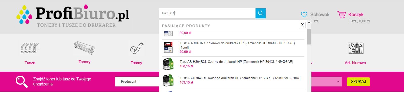 jak znaleźć zamiennik tusza HP